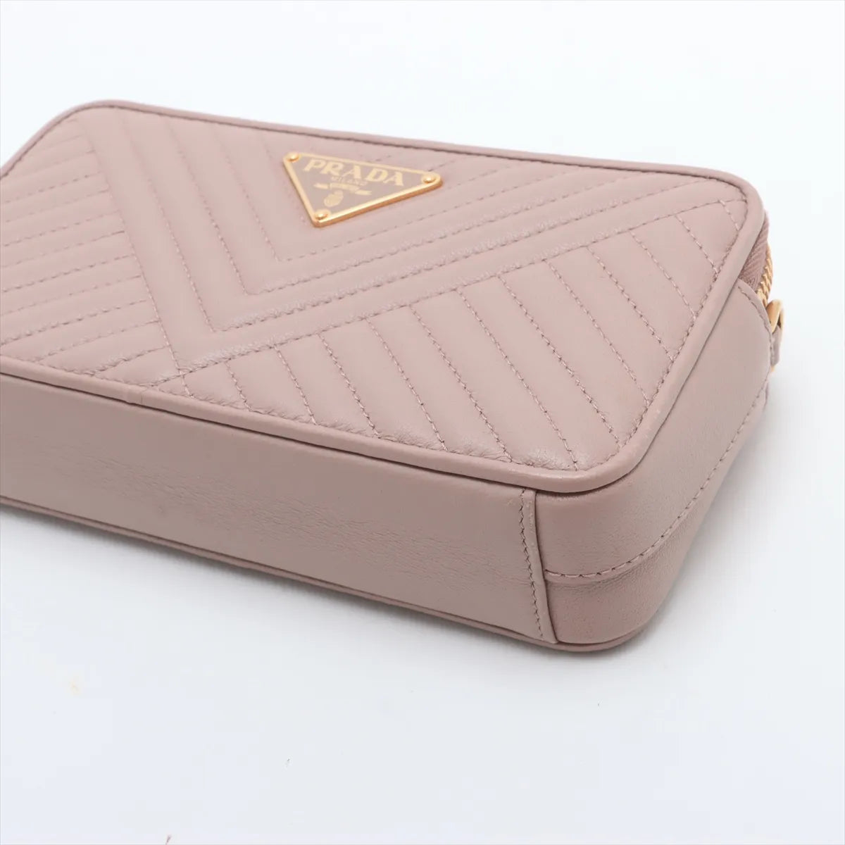 Prada Nappa Impuntu Leather Chain Wallet Pink Beige
