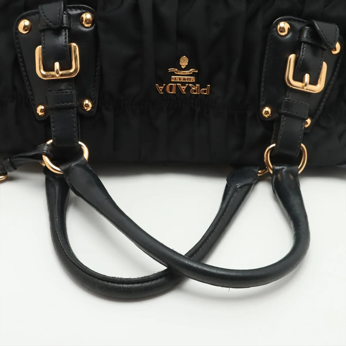 Prada Tessuto Gaufre Nylon Leather Two-Way Handbag Black