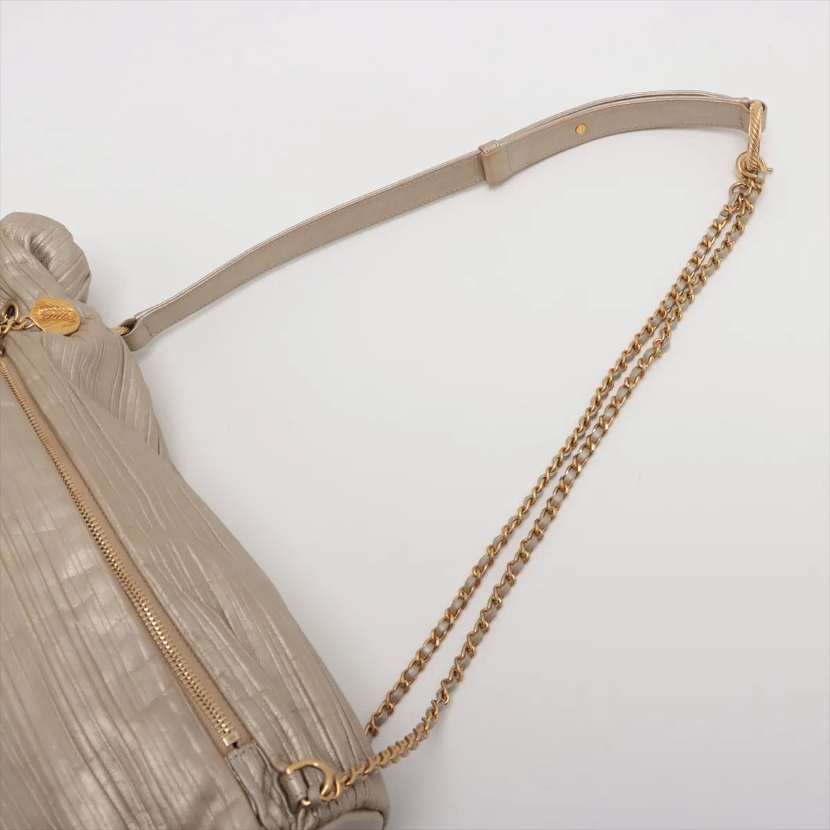 Chanel CC Logo Metallic Calfskin Pleats Drawstring Two-Way Bag Gold
