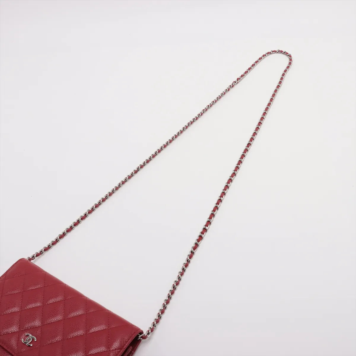 Chanel CC Logo Matelasse Caviar Skin Chain Wallet Red