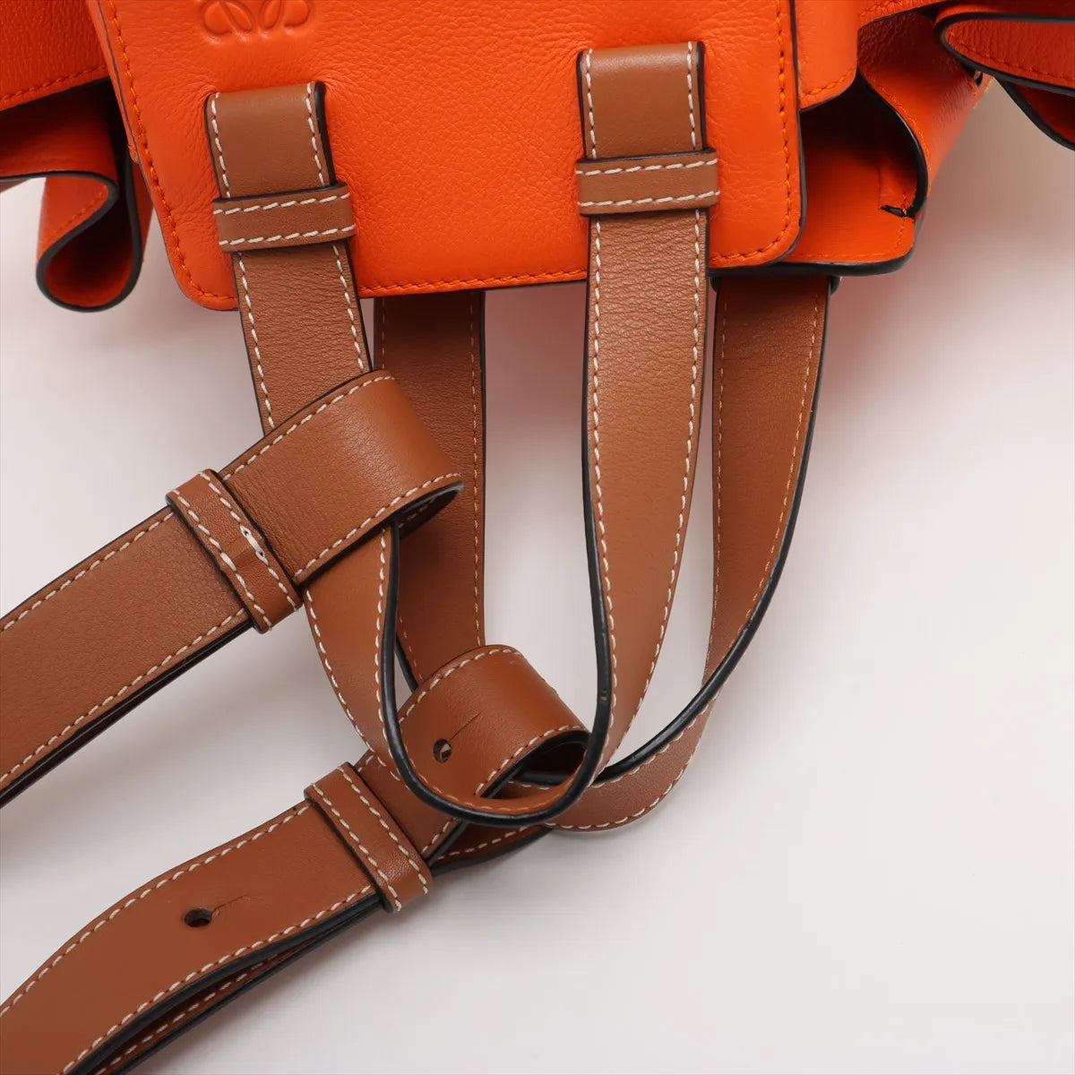 Loewe Hammock Drawstring Medium Straw Leather Shoulder Bag Brown x Orange