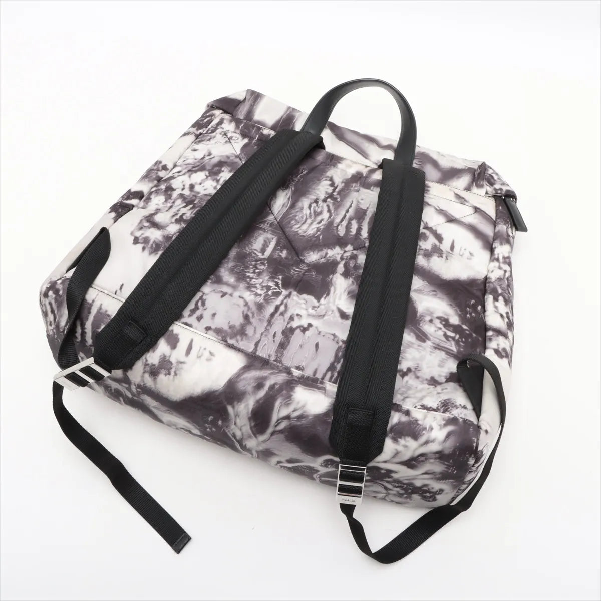 Prada Landscape Painting Re-Nylon Leather Backpack Black x White