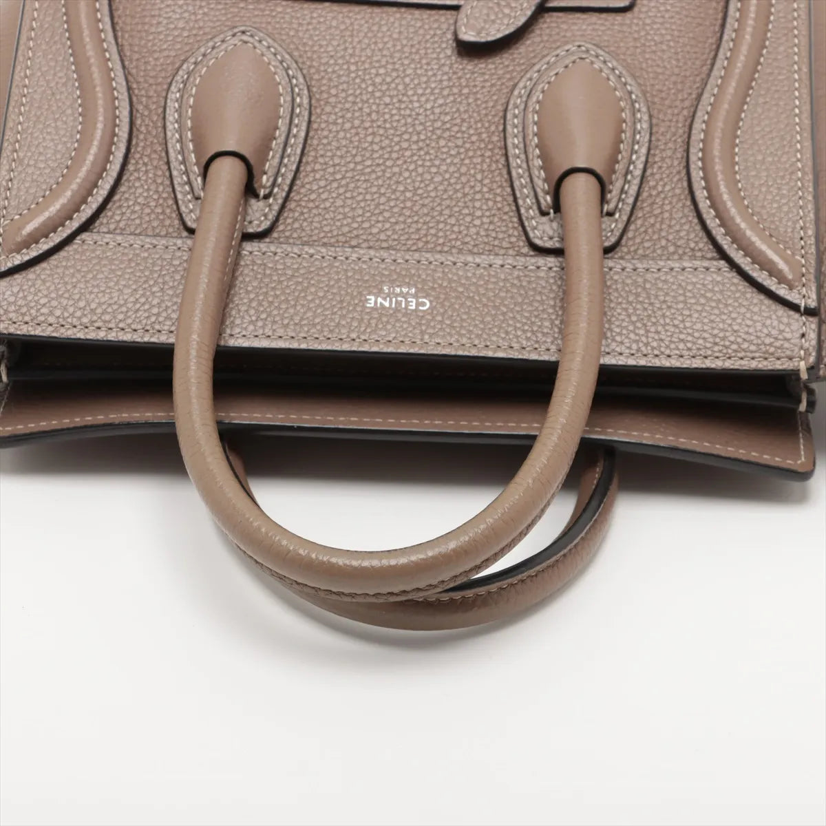 Celine Luggage Micro Leather Shopper Handbag Greige with Strap