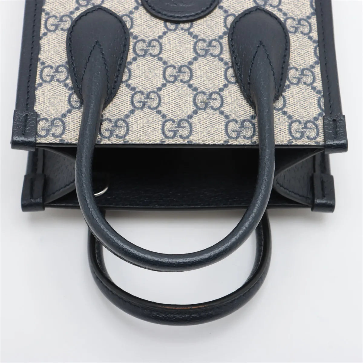 Gucci GG Supreme Canvas Unisex Small Tote Crossbody Bag Navy Blue