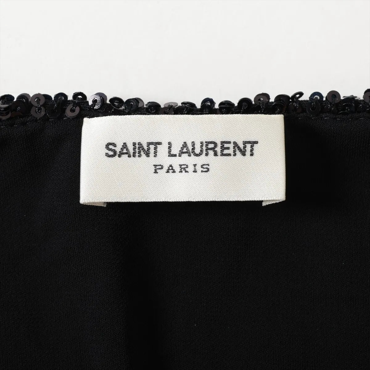 Saint Laurent Paris Deep V-Neck Sequins Top Black