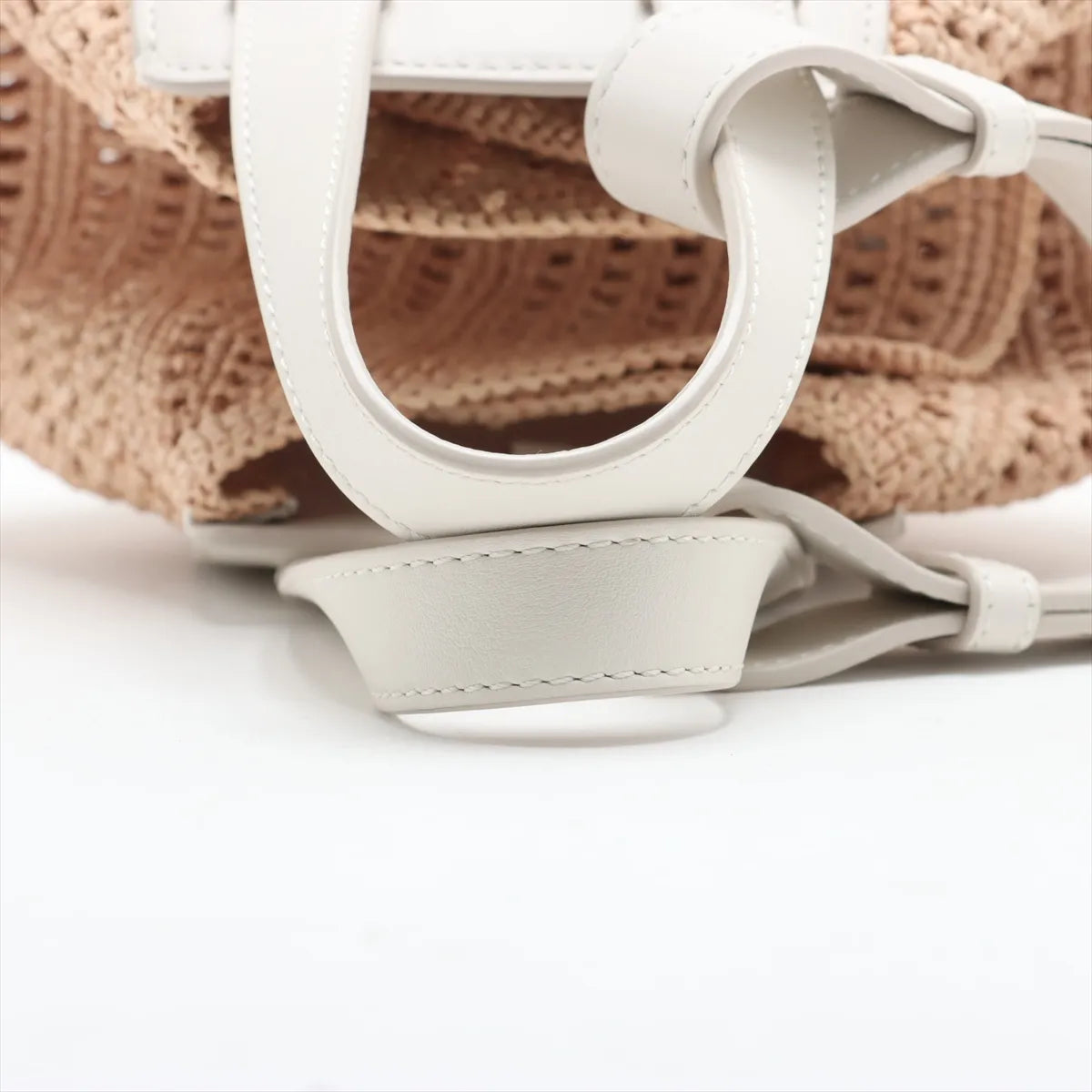 Loewe Hammock Compact Raffia Leather Shoulder Bag White x Beige
