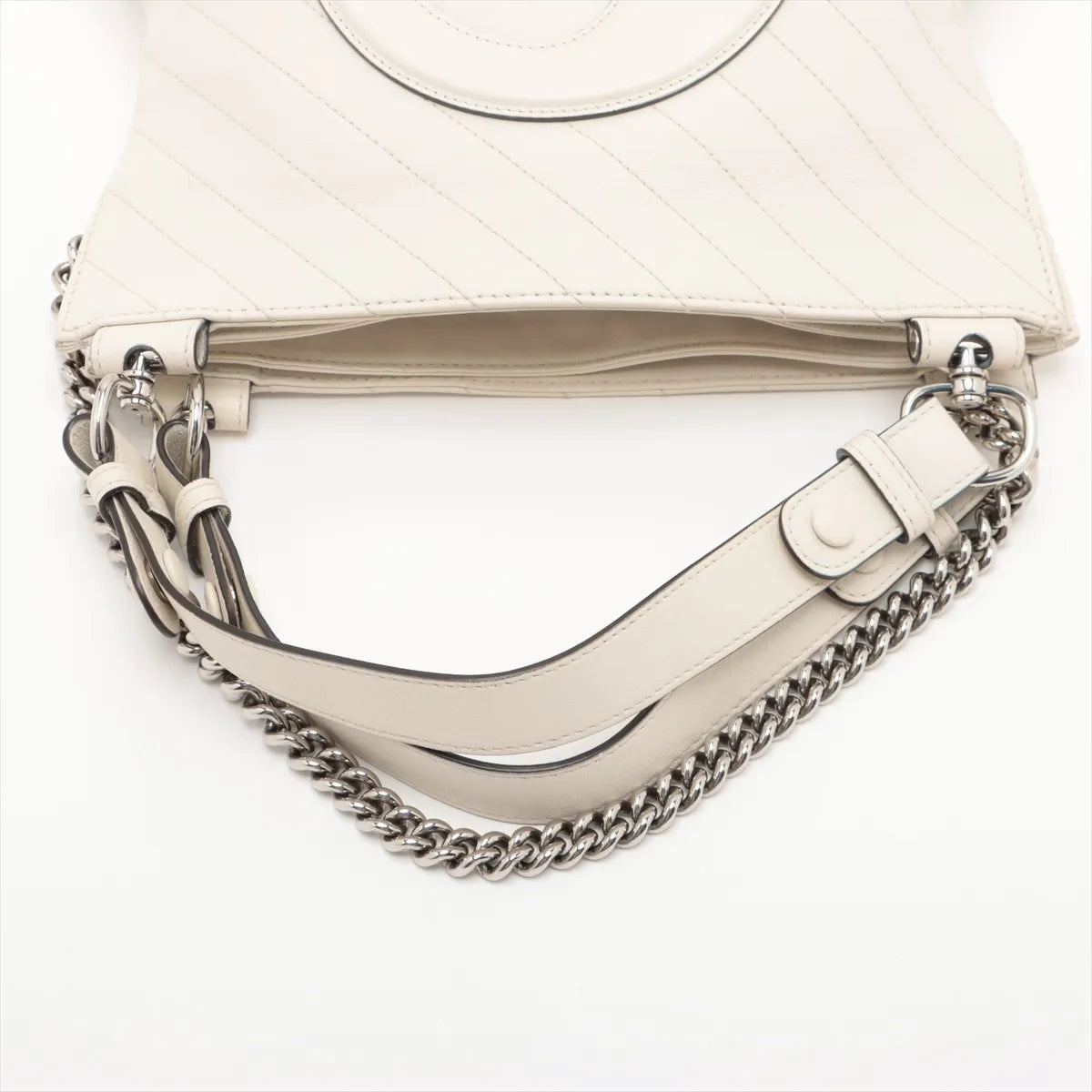 Gucci GG Logo Blondie Leather Shoulder Tote Bag White