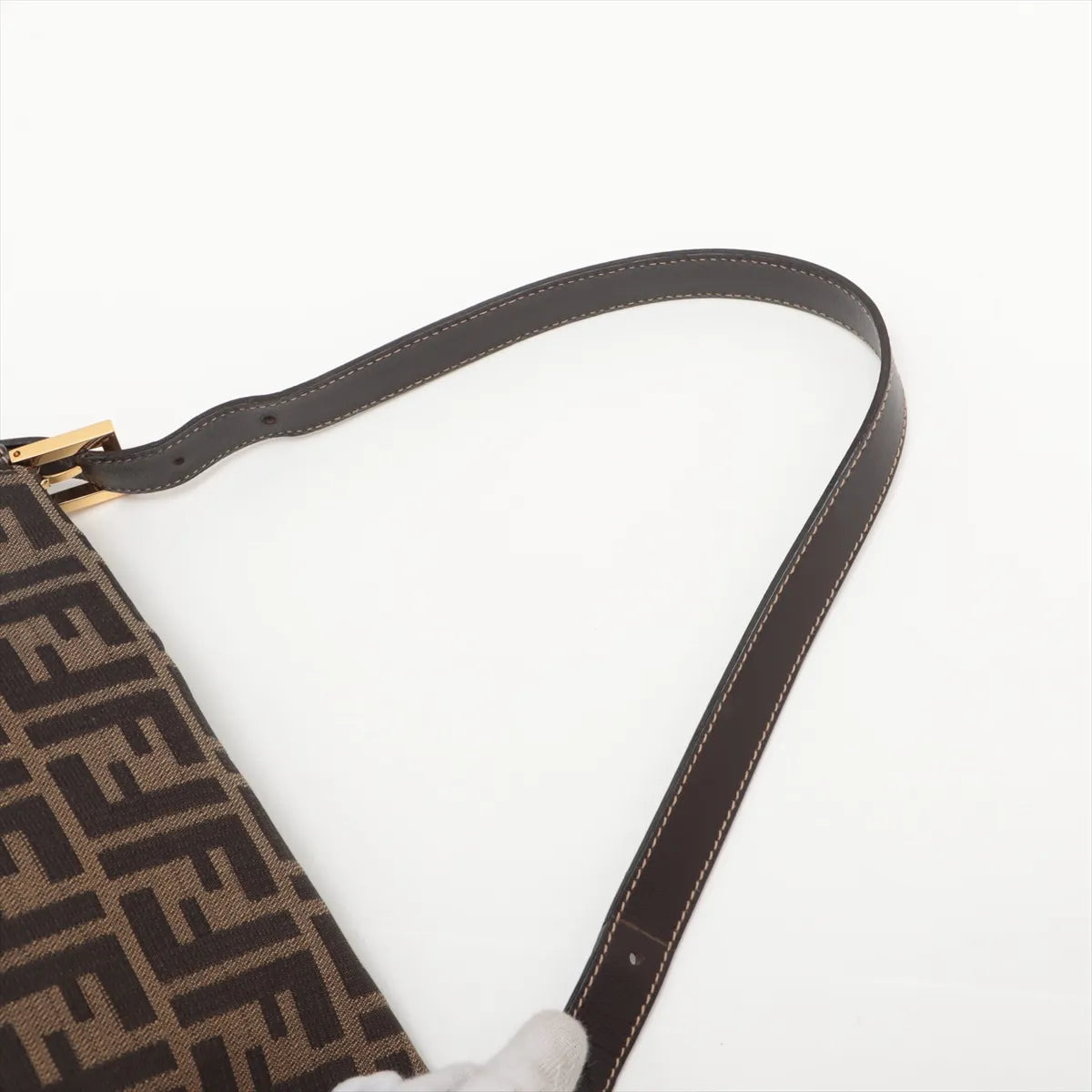 Fendi Zucca Mamma Baguette Canvas Leather Shoulder Bag Brown