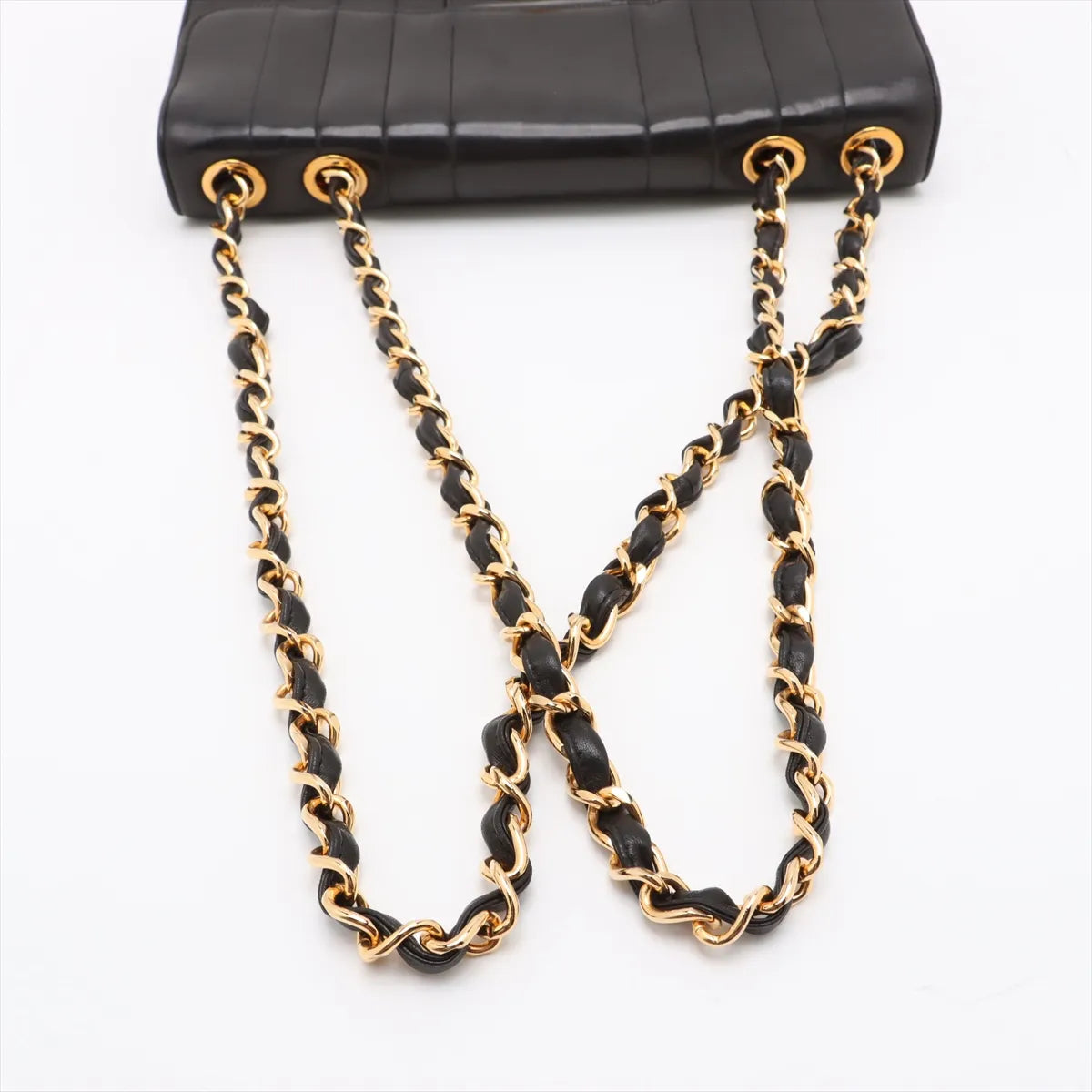 Chanel Deca Mademoiselle Lambskin Single Flap Double Chain Bag Black