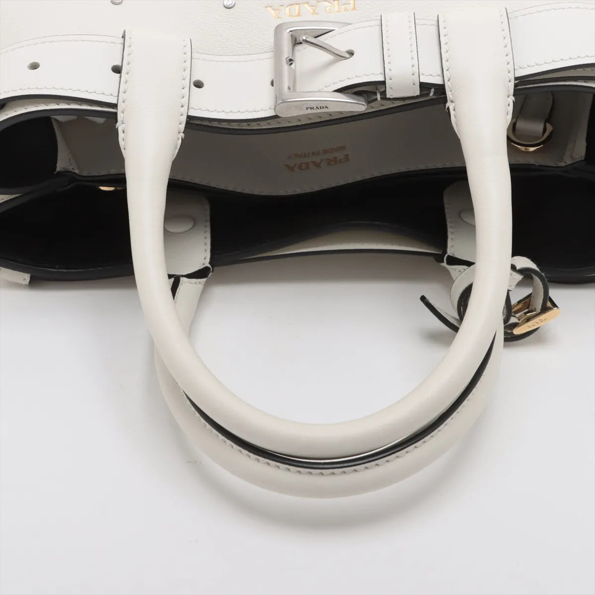 Prada Buckle Belt Studs Two-Way Shoulder Bag White