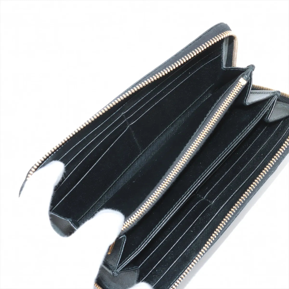 Prada Saffiano Fiocco Leather Zippy Wallet Black