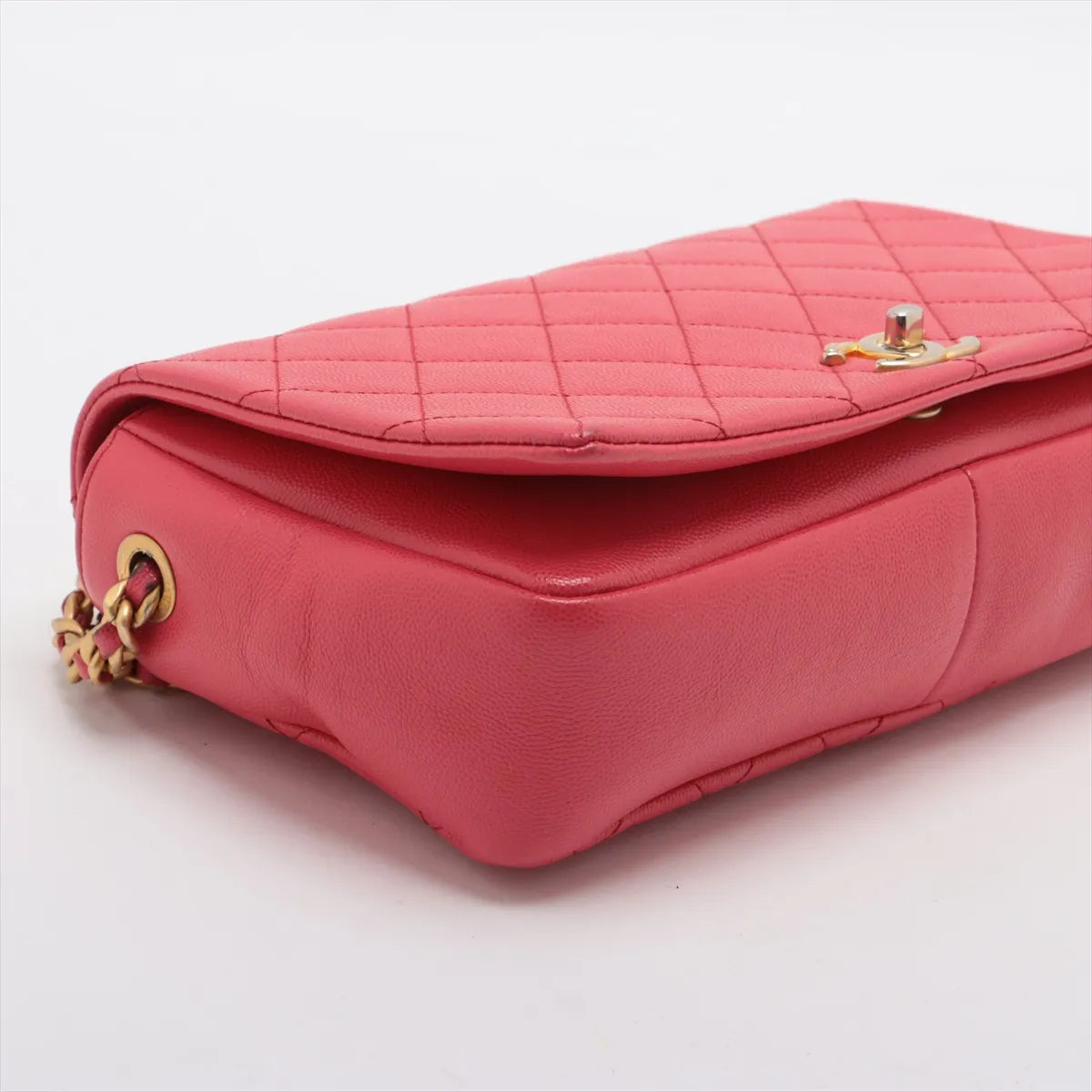Chanel CC Logo Matelasse Caviar Skin Chain Shoulder Bag Pink