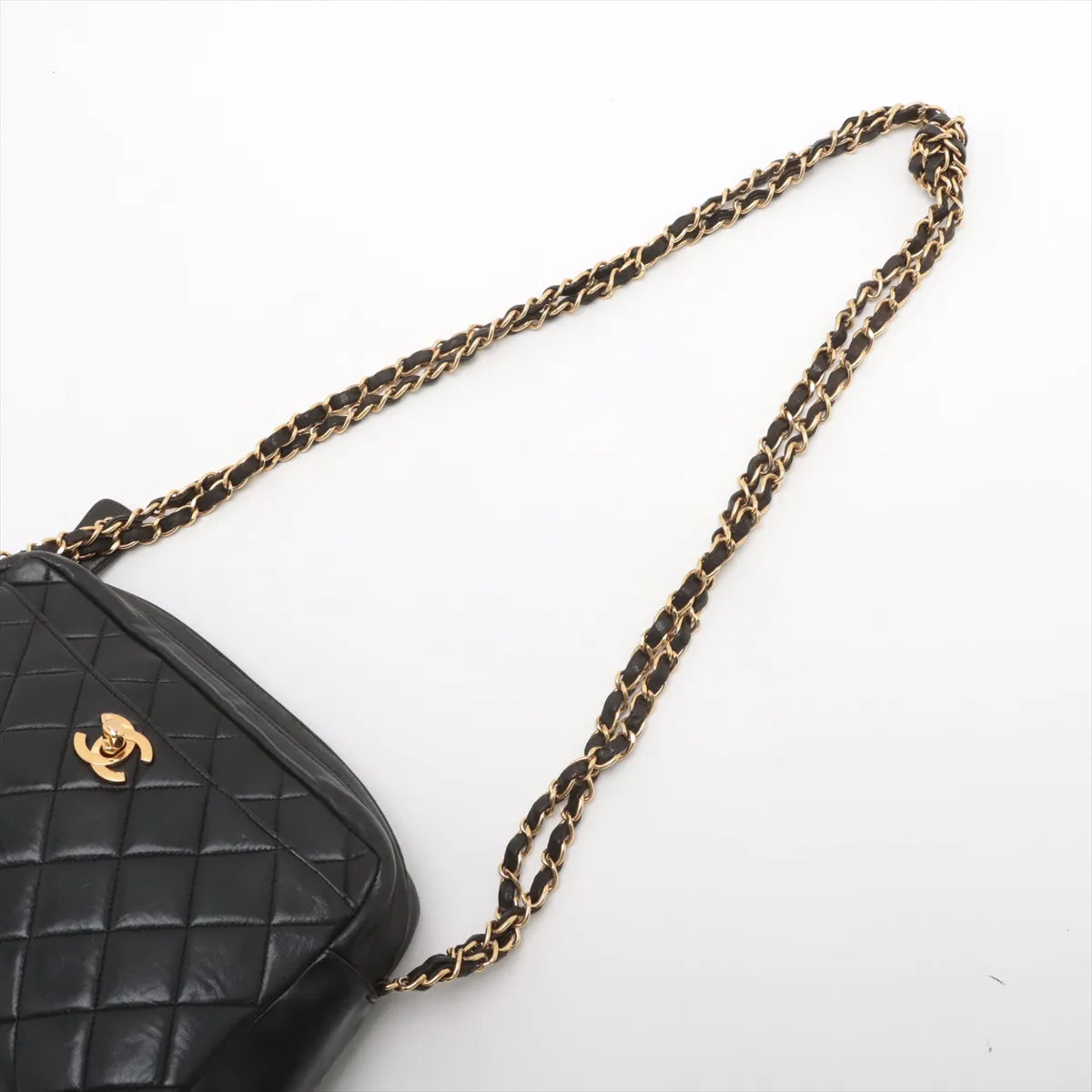 Chanel CC Logo Matelasse Lambskin Chain Shoulder Bag Black