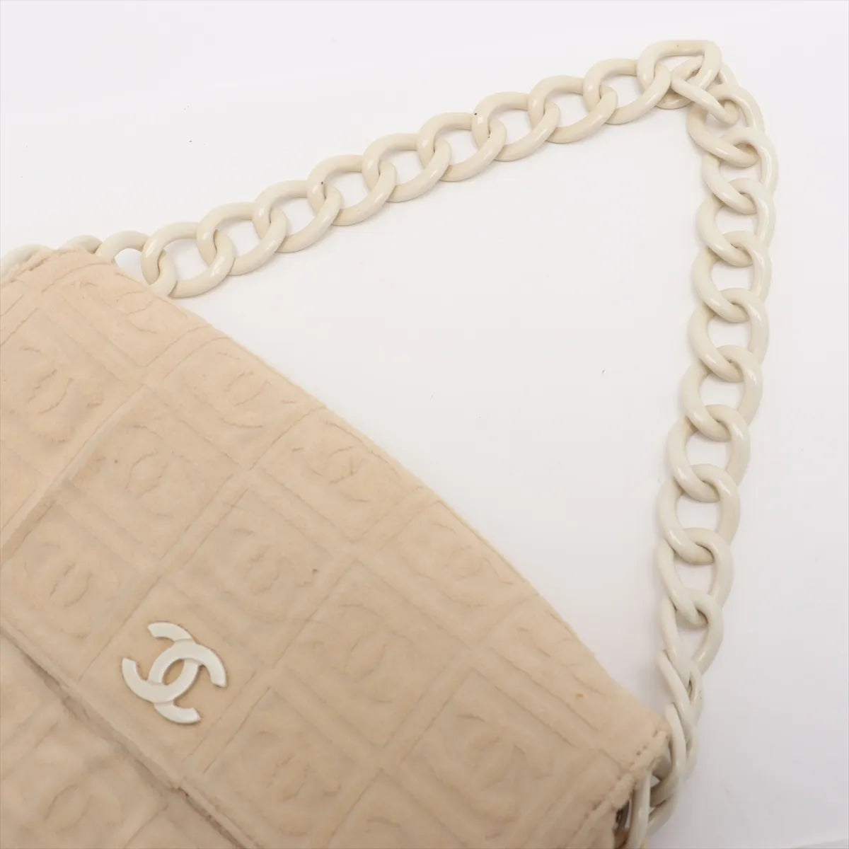 Chanel CC Logo Jacquard Terry Cloth Chain Shoulder Bag Beige