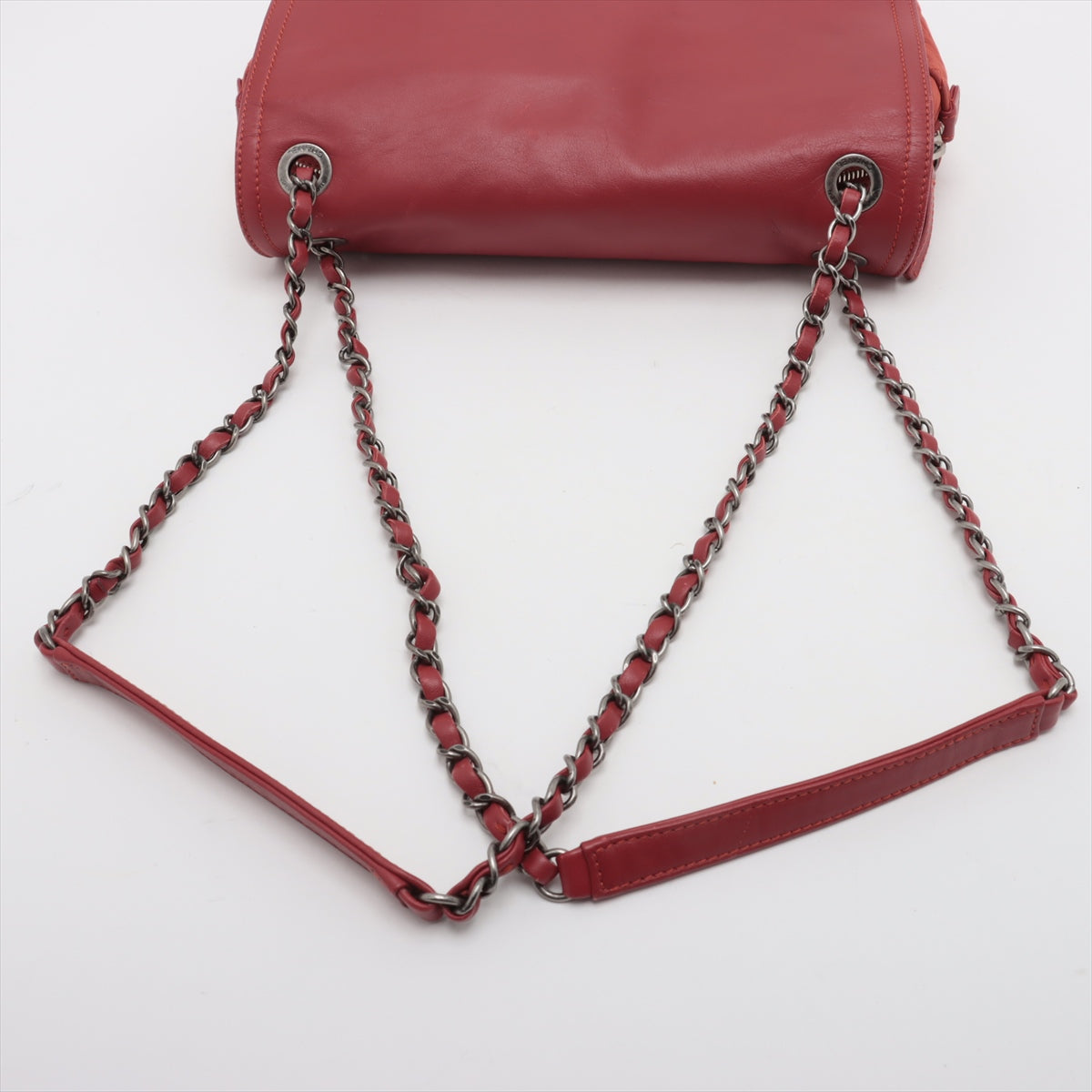 Chanel CC Logo Matelasse Leather Single Flap Double Chain Shoulder Bag Red * PREORDER *