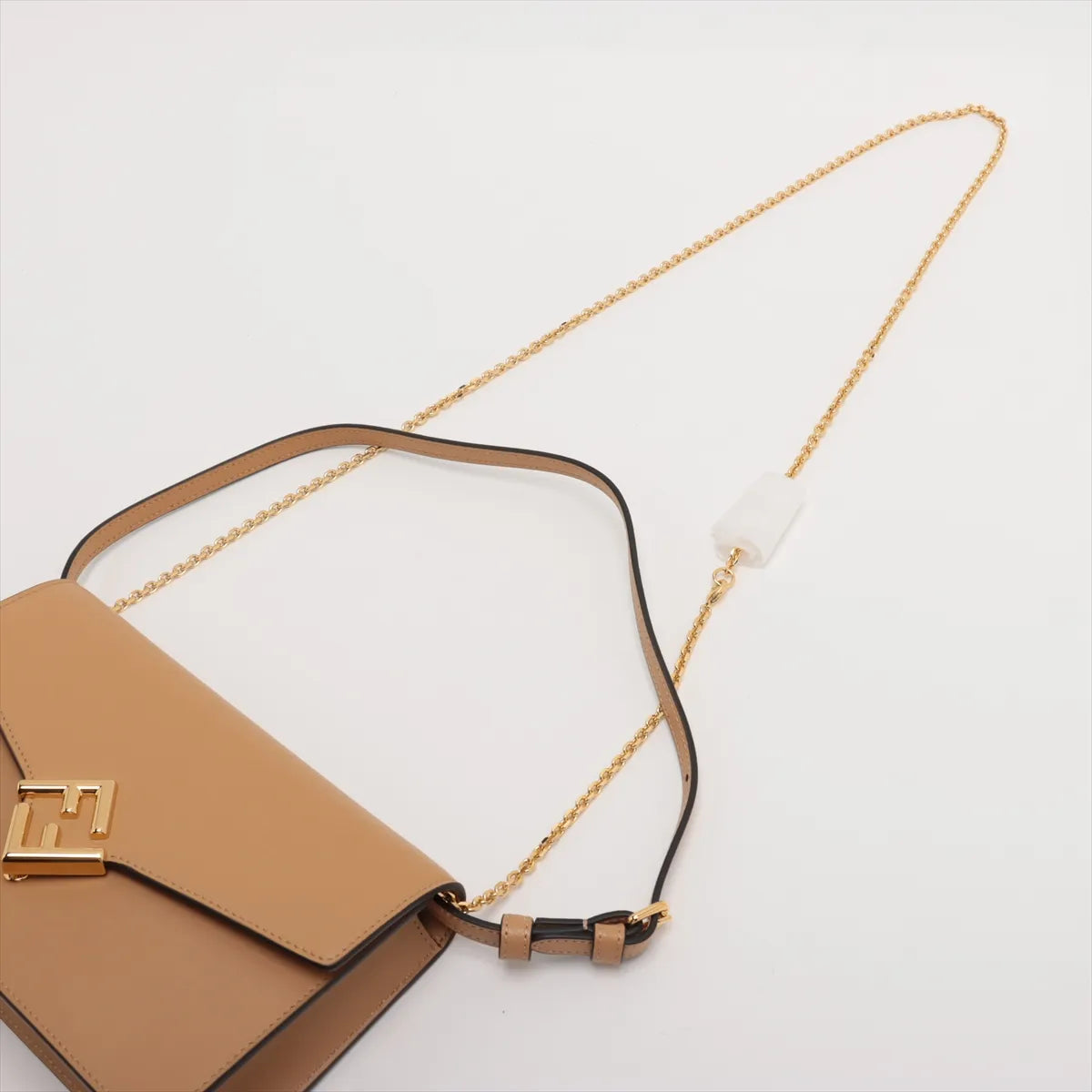 Fendi FF Diamonds Continental Logo Leather Chain Shoulder Bag Brown
