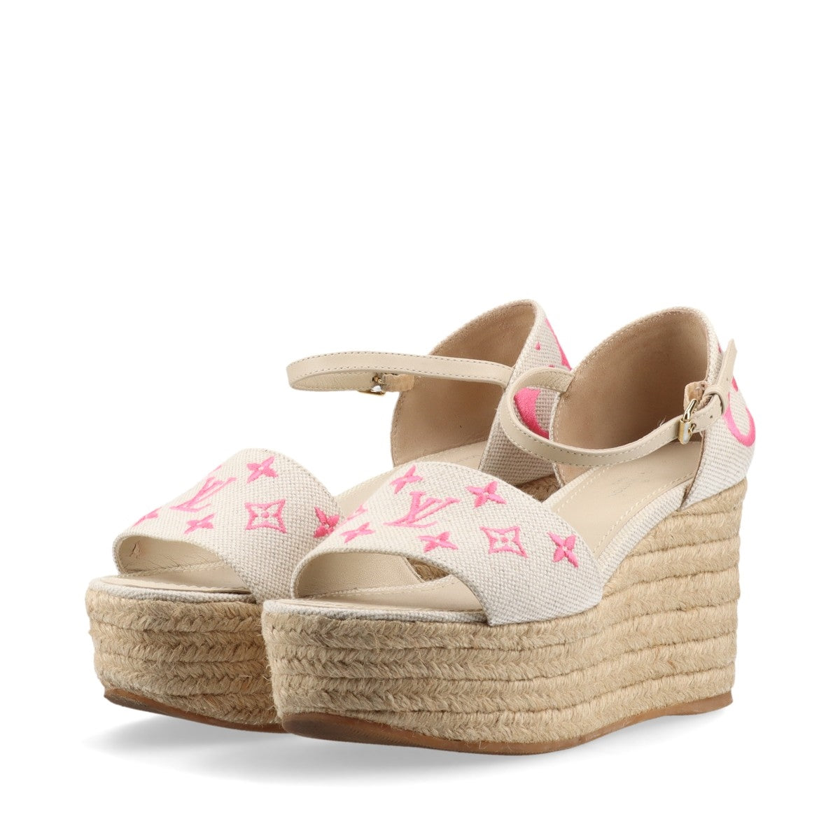 Louis Vuitton Monogram Starboard Espadrille Wedge Sandal White x Pink