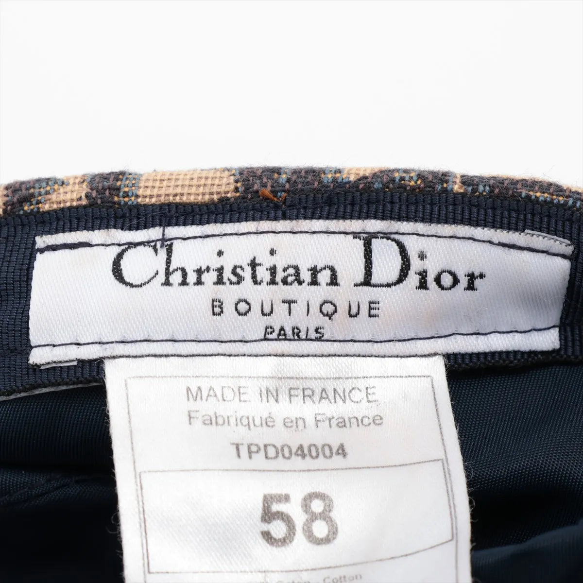 Christian Dior Oblique Jacquard Cotton Beret 58 Ivory x Navy Blue
