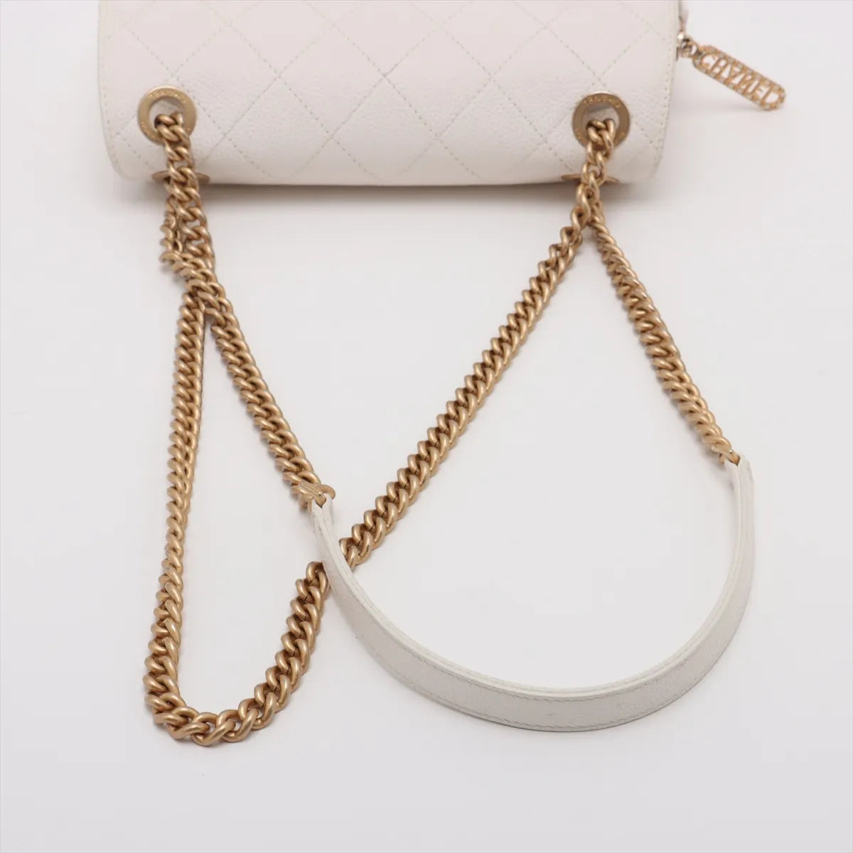 Chanel CC Logo Matelasse Caviar Skin Chain Shoulder Bag White