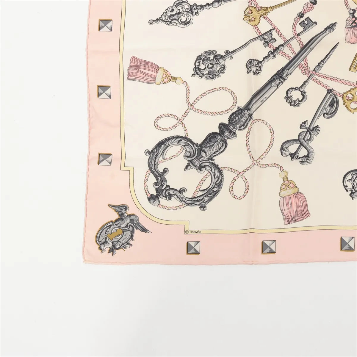 Hermes Carre 90 Les Cles Keys Silk Scarf Pink