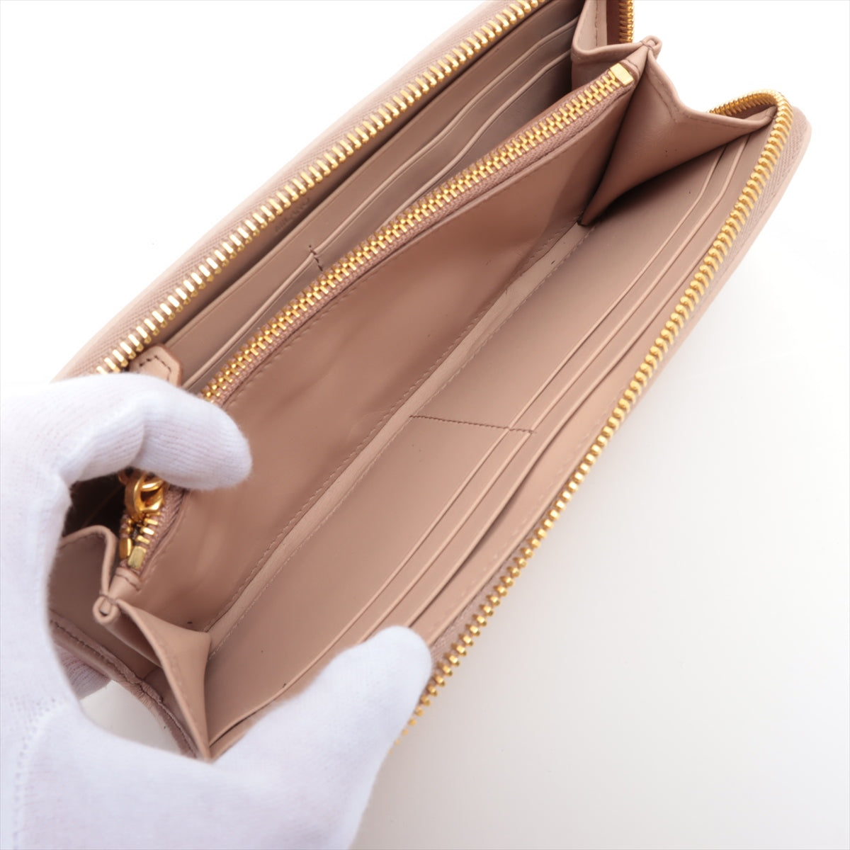 Prada Saffiano Studded Zippy Wallet Beige