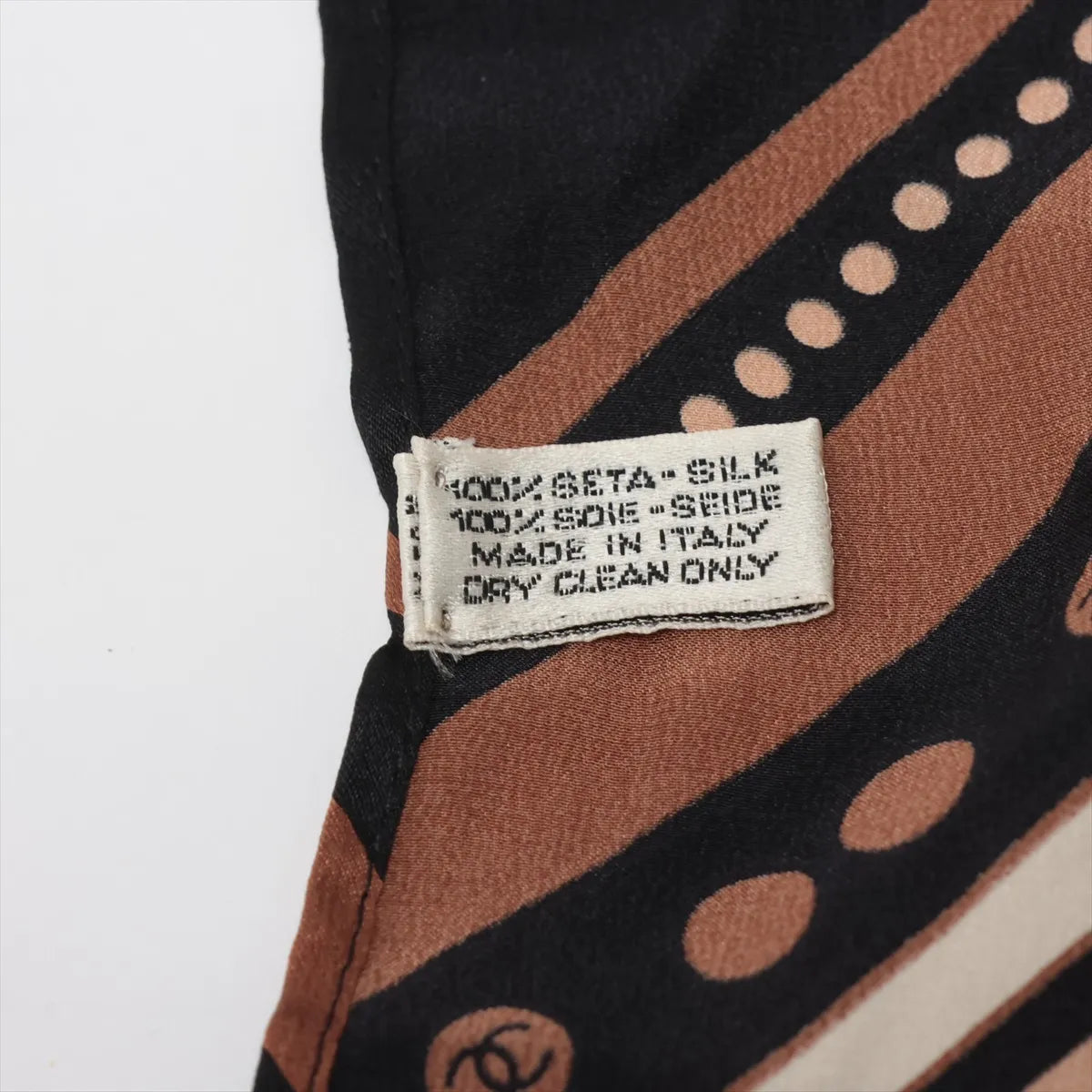 Chanel CC Logo Silk Scarf Black × Brown