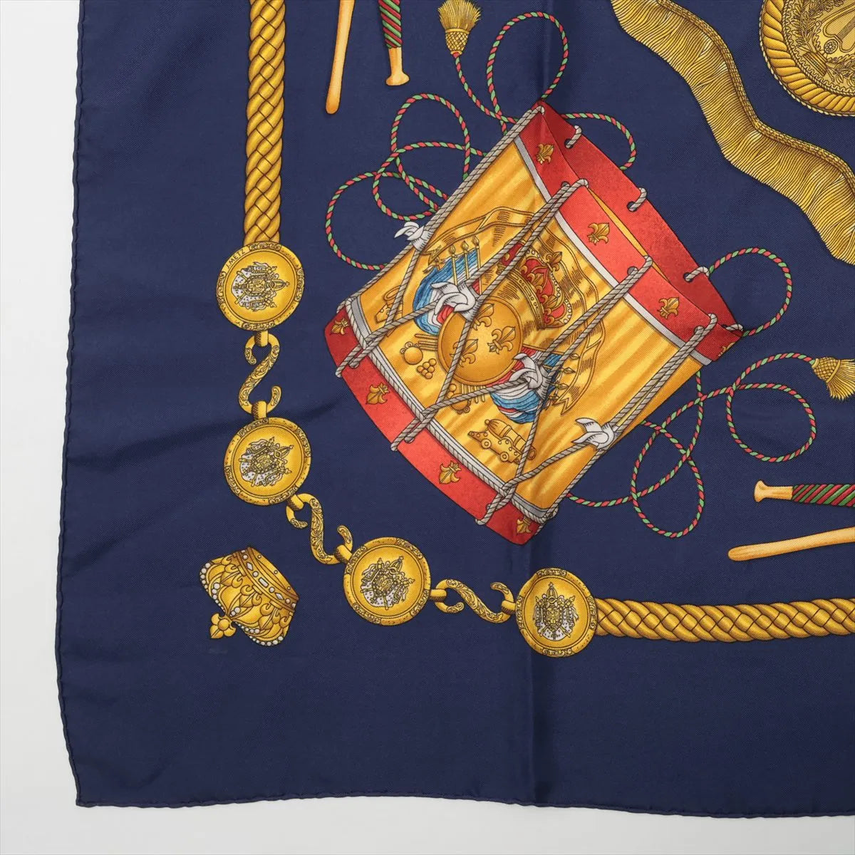 Hermes Carre 90 Les Tambours Drums Silk Scarf Navy Blue — product photo 5