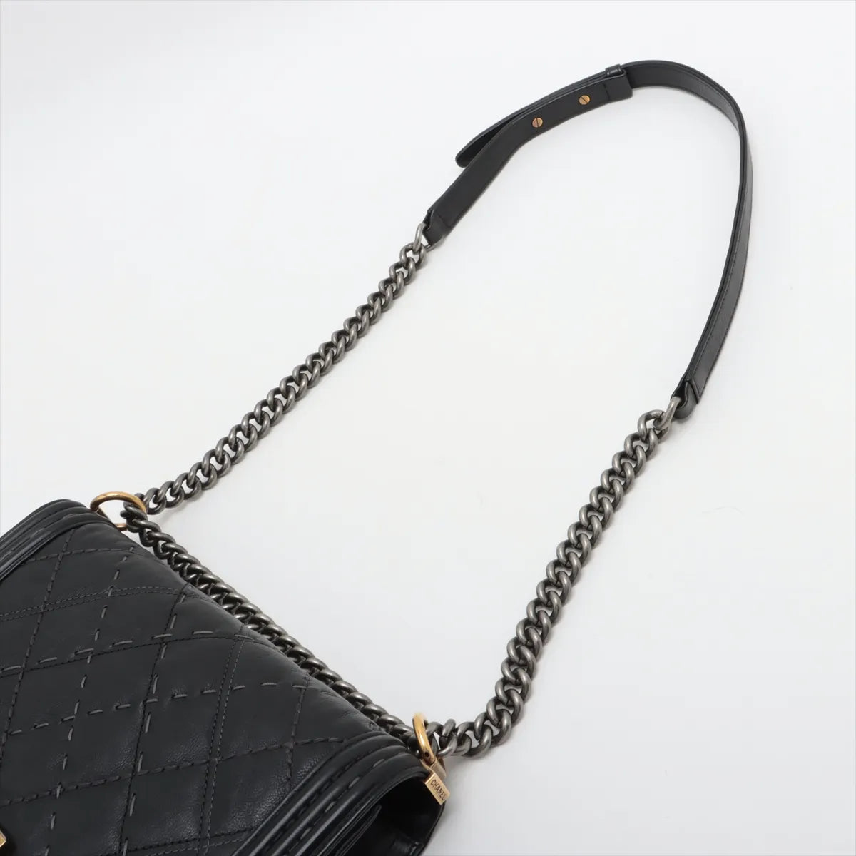 Chanel Boy Chanel 28 Matelasse Large Wild Stitch Leather Chain Shoulder Bag Black