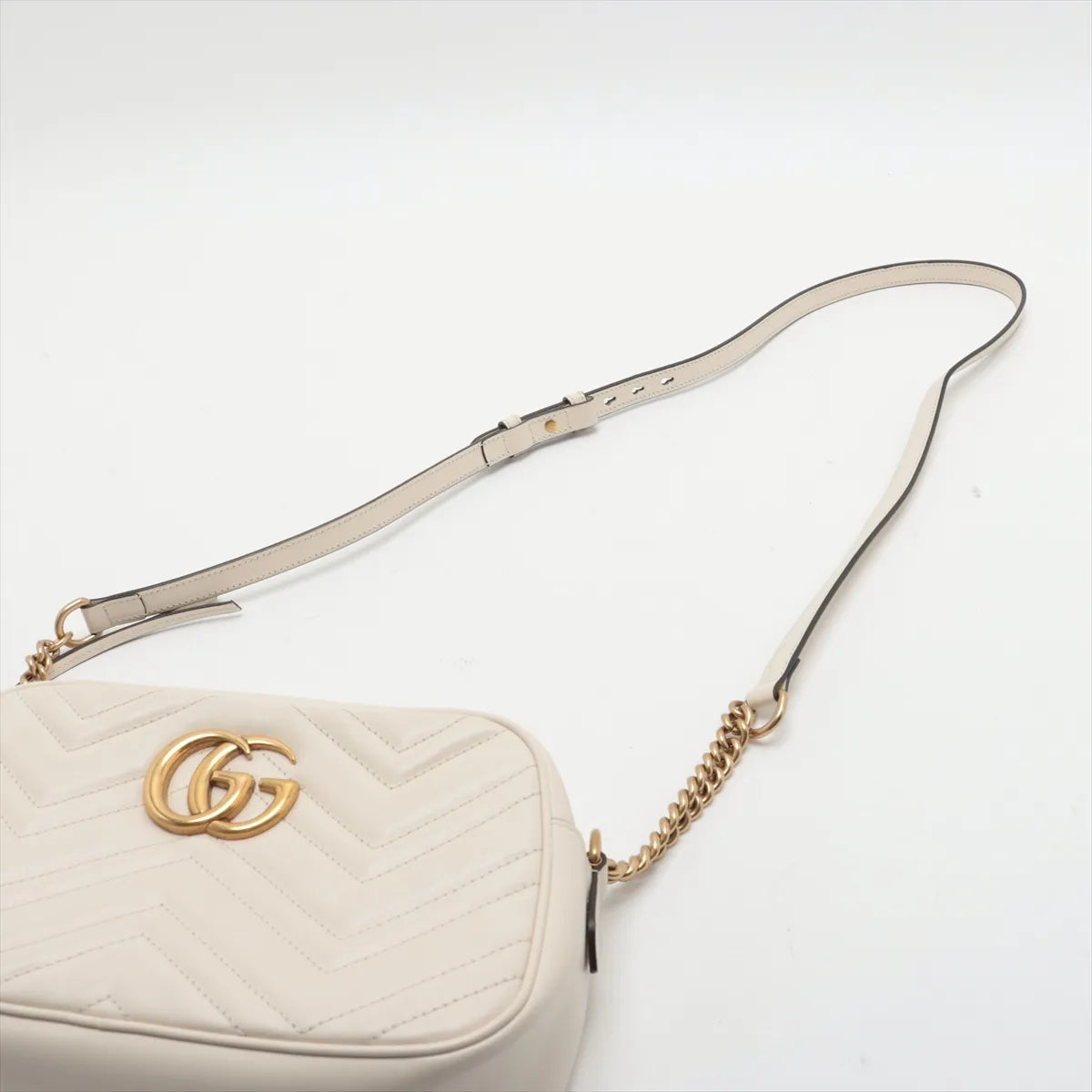 Gucci GG Marmont Leather Chain Shoulder Bag White