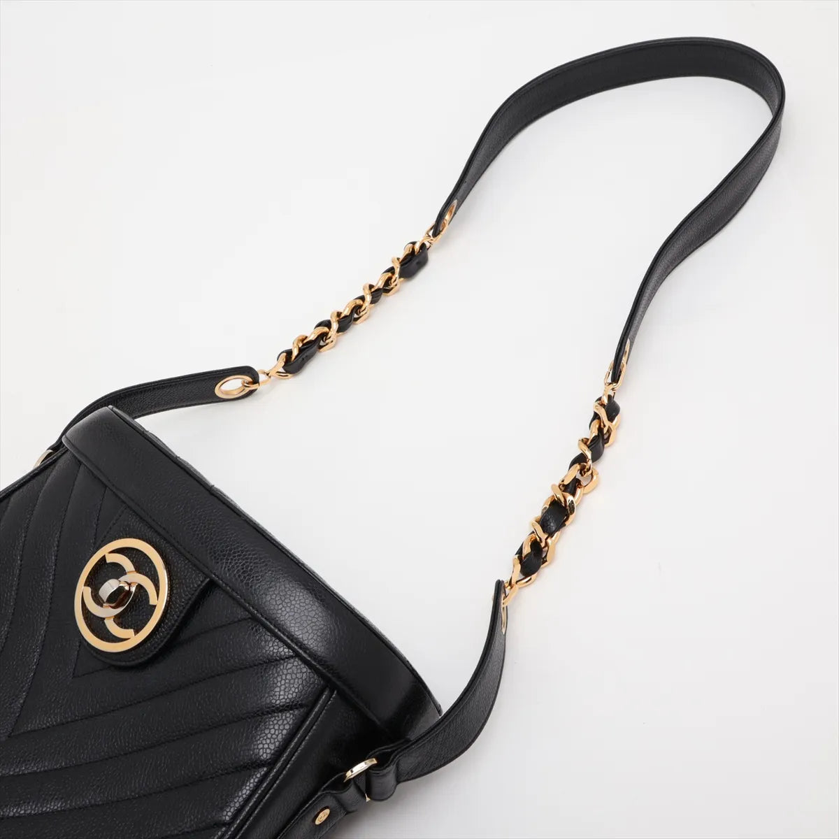 Chanel Chevron Caviar Skin Chain Vanity Shoulder Bag Black