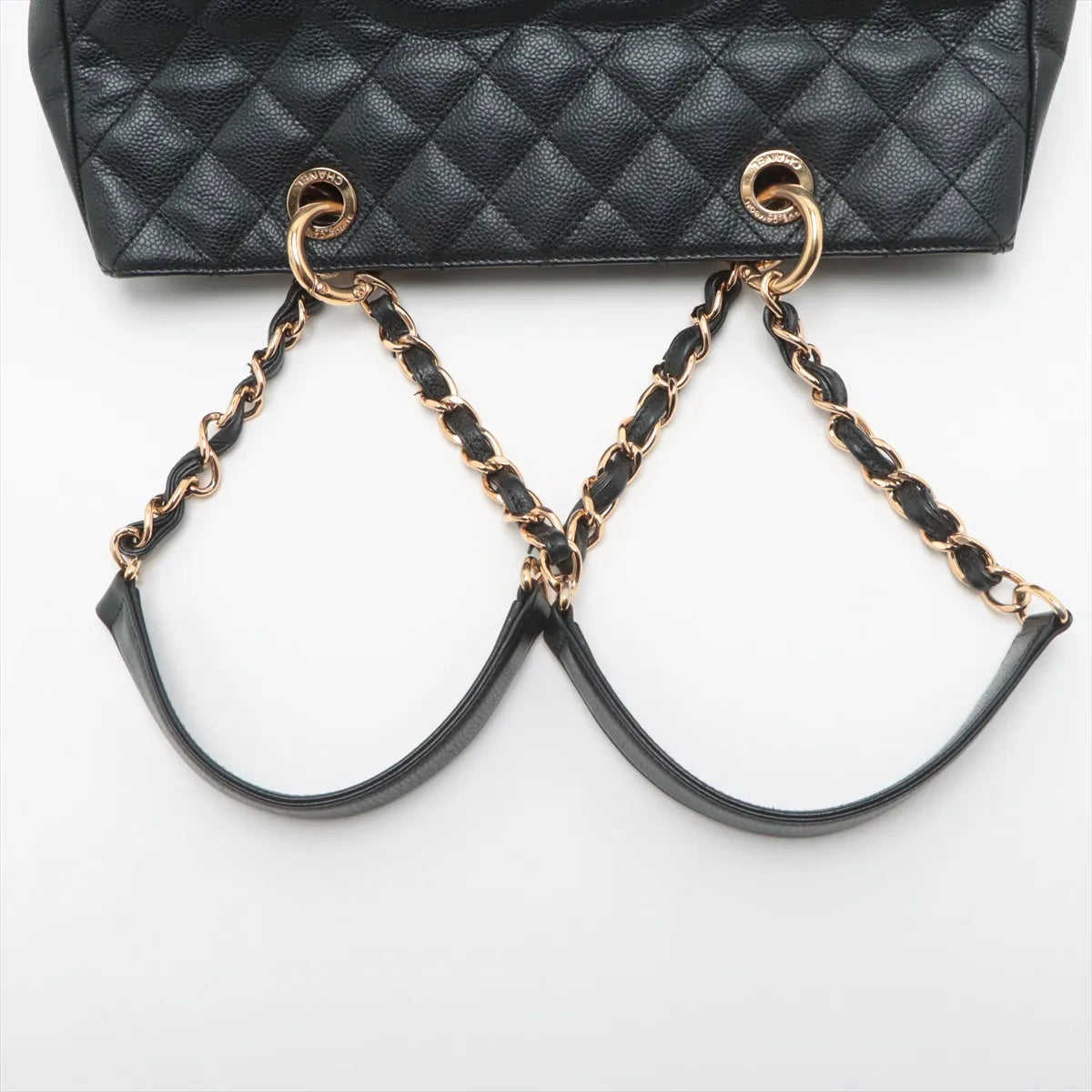 Chanel CC Logo Matelasse Caviar Skin Chain Tote Bag Black