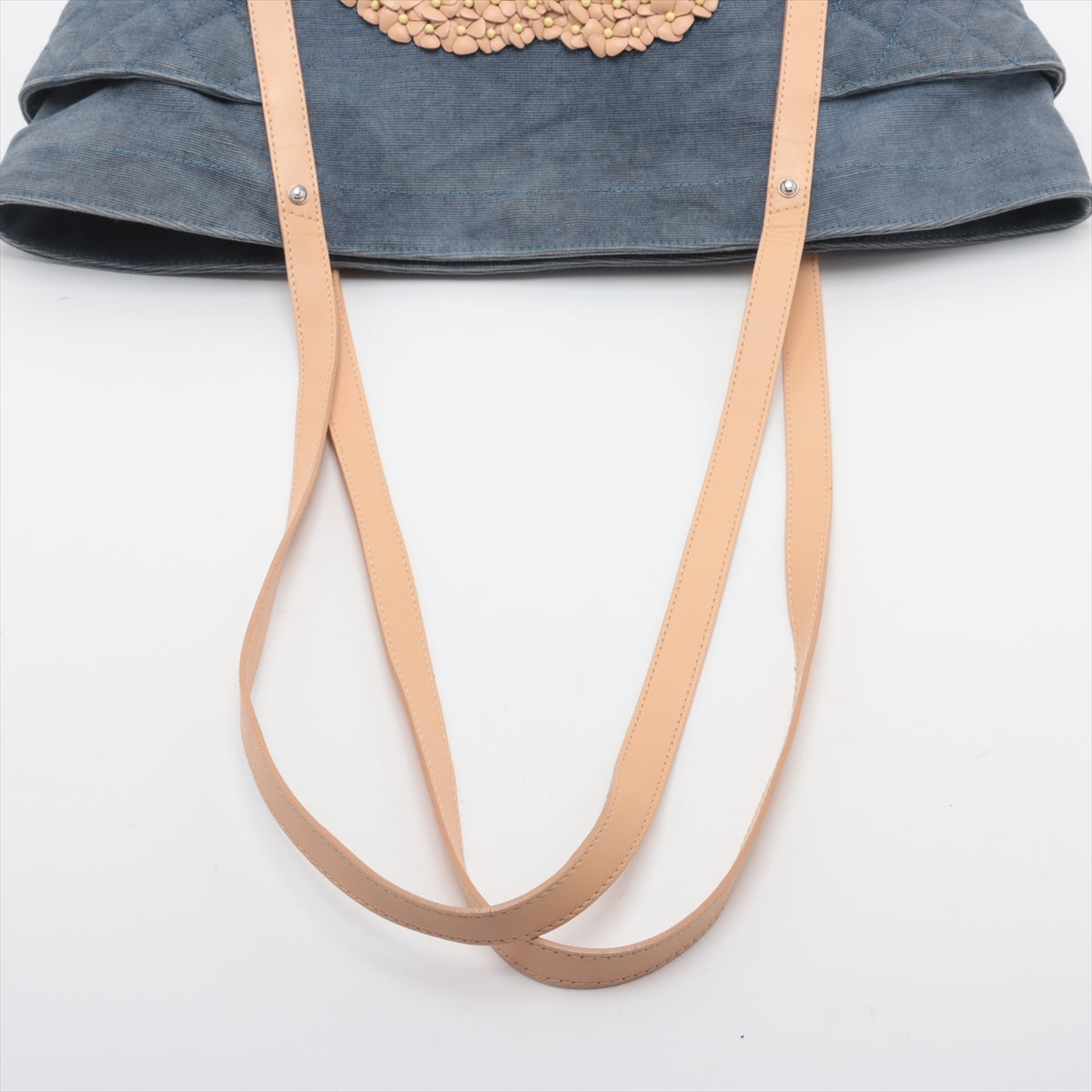 Chanel CC Logo Flower Denim Tote Bag Blue