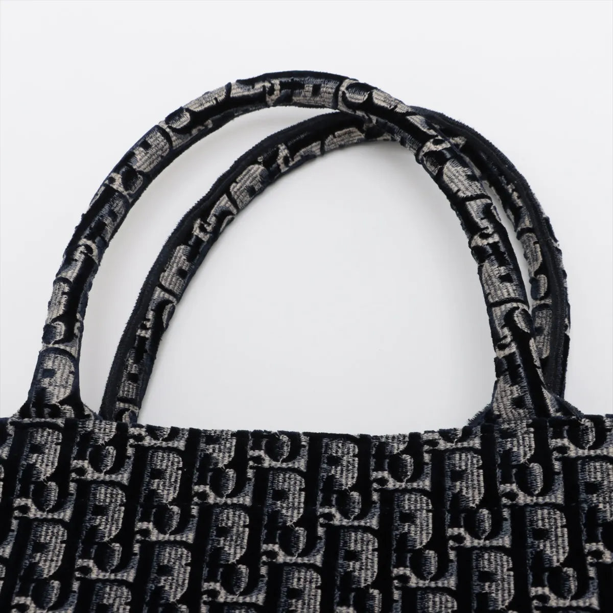 Christian Dior Oblique Book Tote Medium Velour Tote Bag Navy Blue
