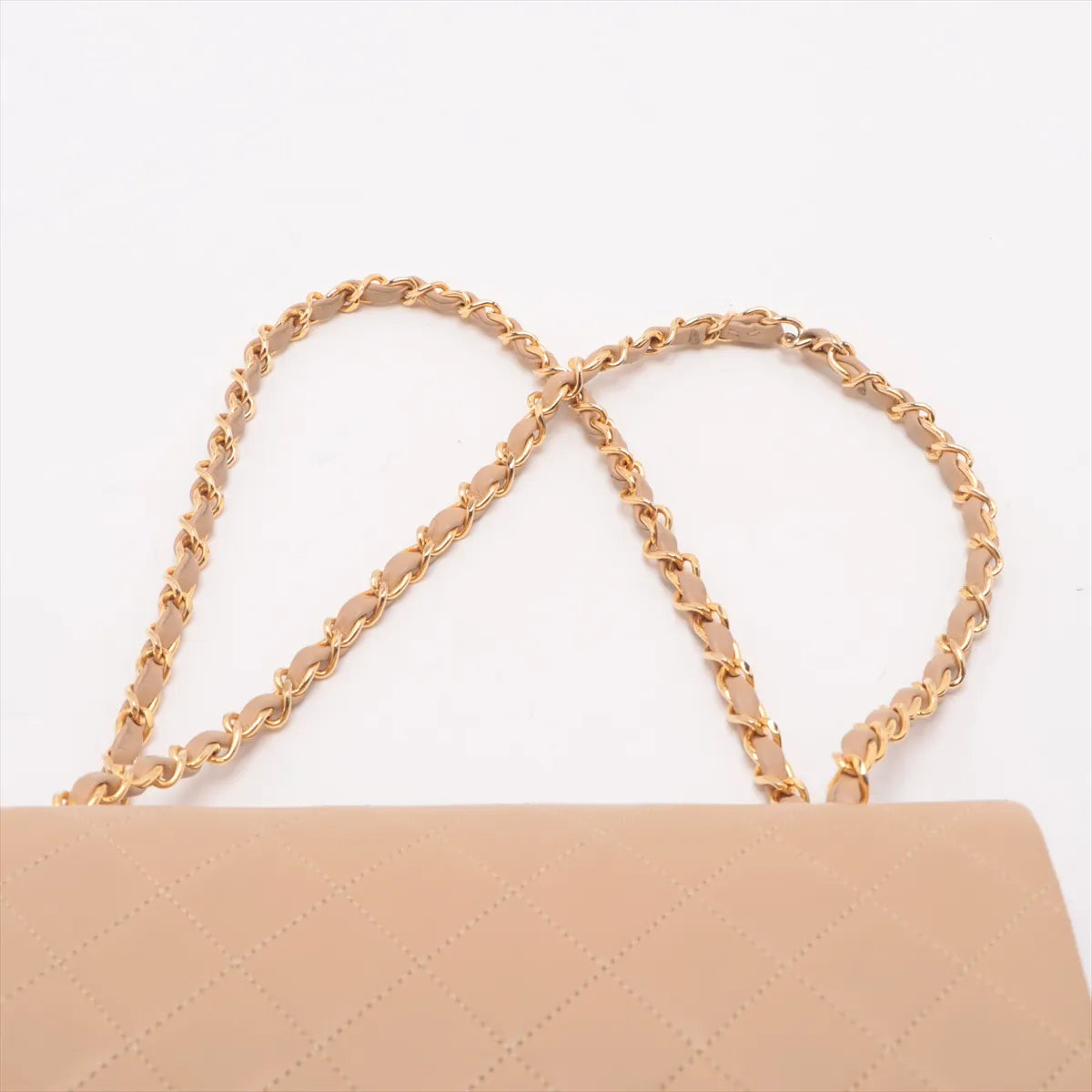 Chanel Matelasse Lambskin Double Flap Double Chain Bag Beige