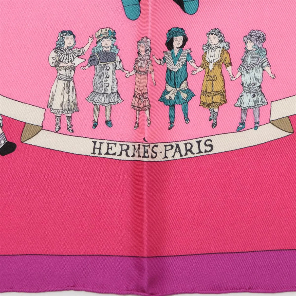 Hermes Carre 90 Hello Dolly Puppets Silk Scarf Pink — product photo 6