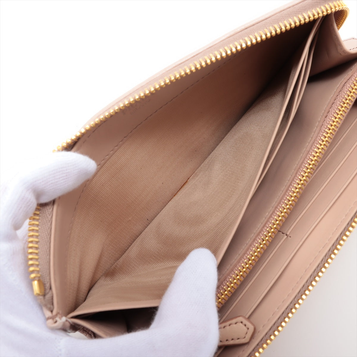 Prada Saffiano Studded Zippy Wallet Beige