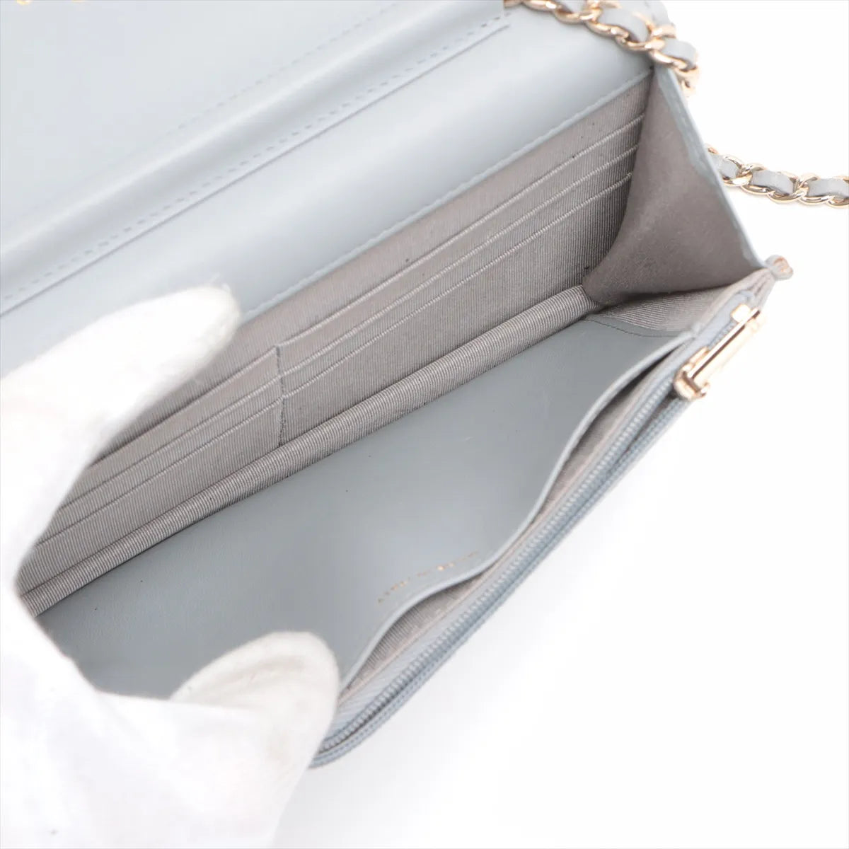 Chanel CC Logo Chevron Lambskin Chain Wallet Bag Gray