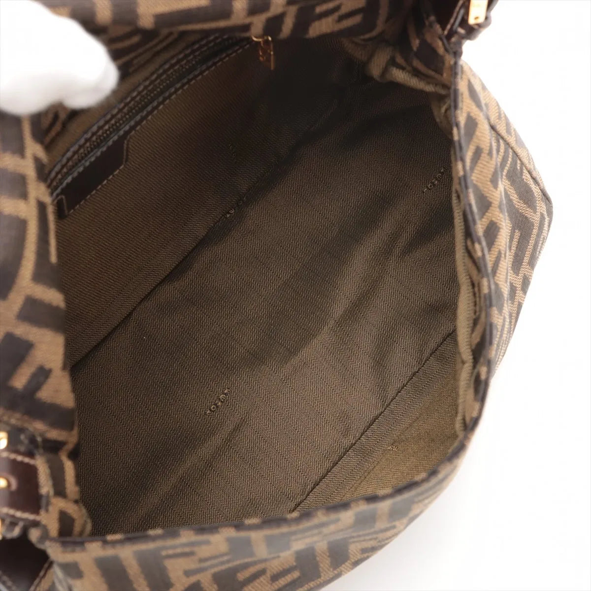 Fendi Zucca Mamma Baguette Canvas Leather Shoulder Bag Brown