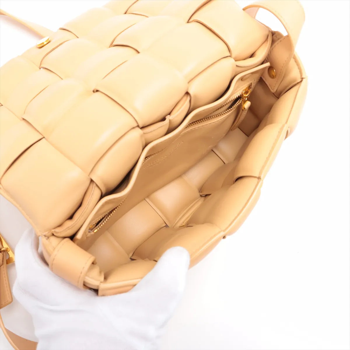 Bottega Veneta Maxi Intrecciato Padded Cassette Shoulder Bag Beige