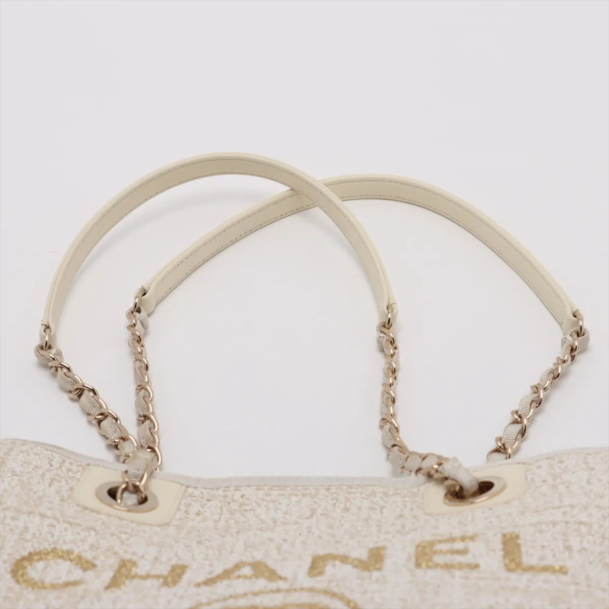 Chanel Deauville PM Tweed Leather Chain Tote Bag White