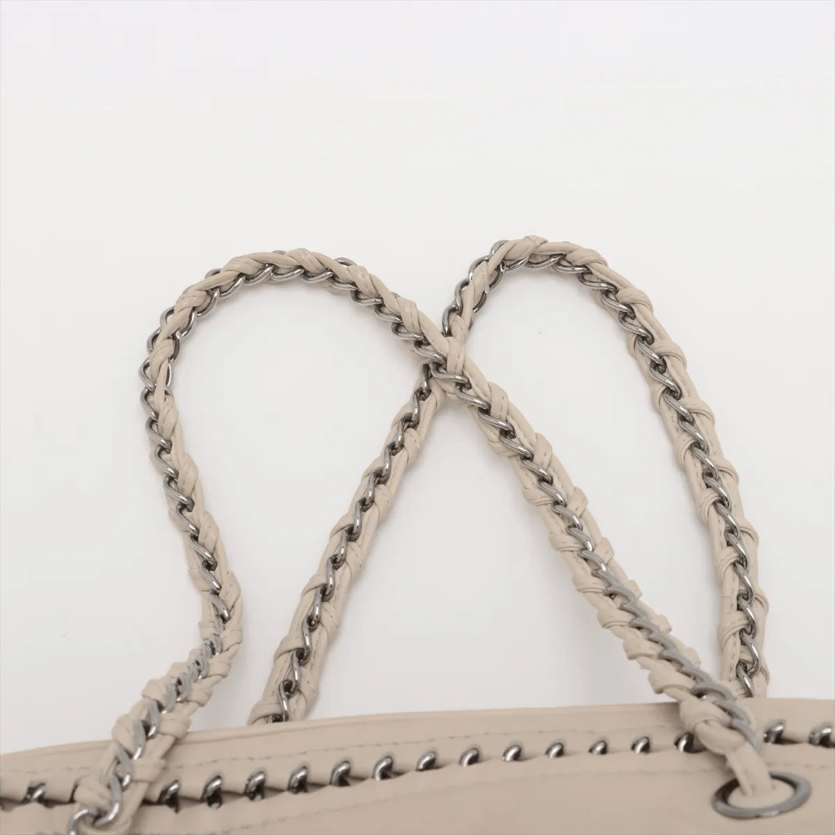 Chanel CC Logo Luxury Line Leather Chain Shoulder Bag Beige