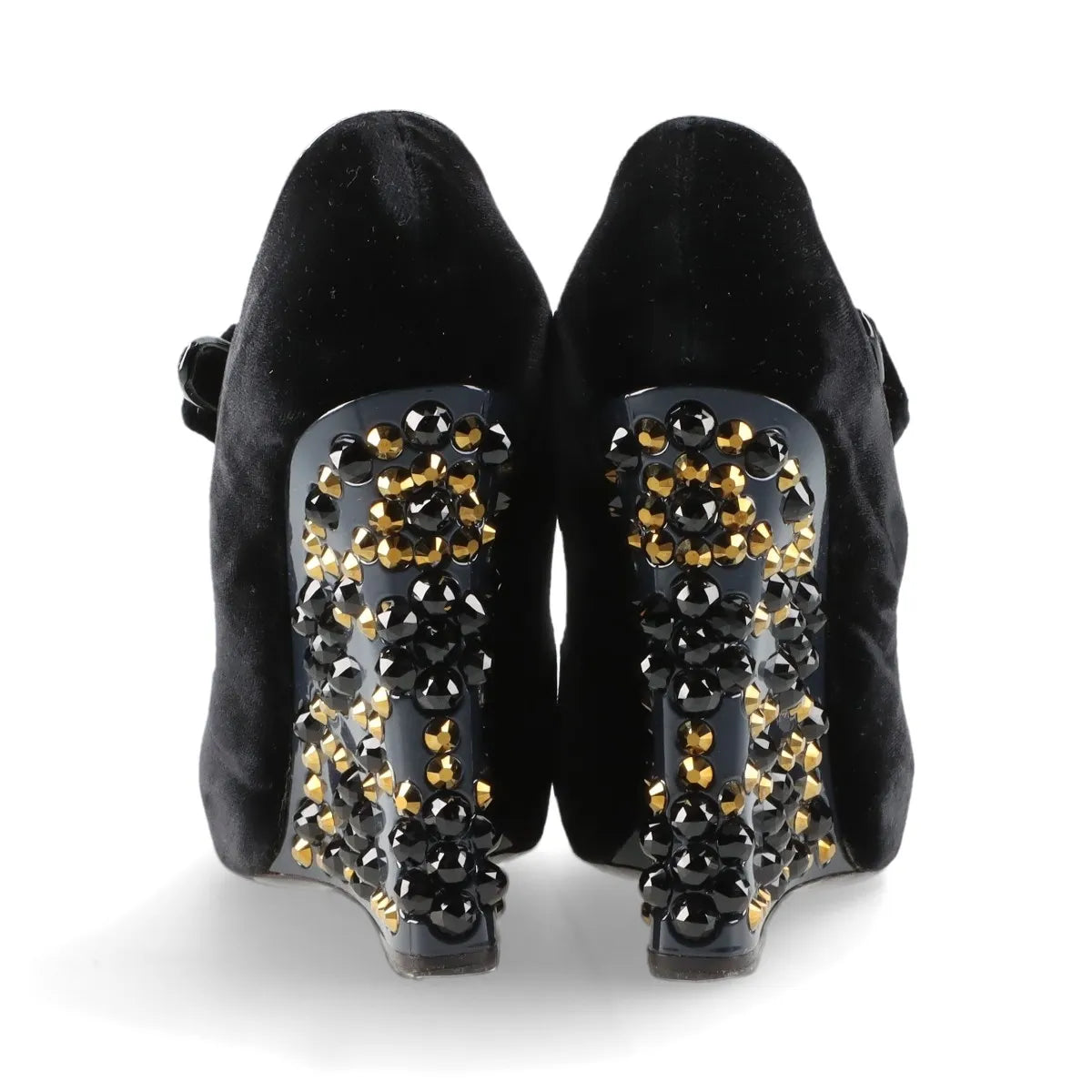 Louis Vuitton Veau Velours Strap Wedge Stud Pumps Black