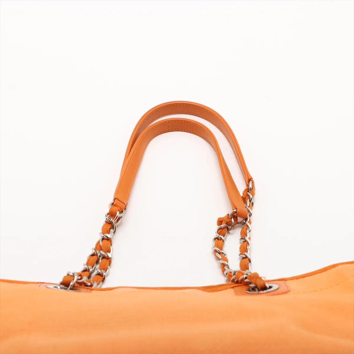Chanel Deauville MM Canvas Leather Chain Tote Bag Orange
