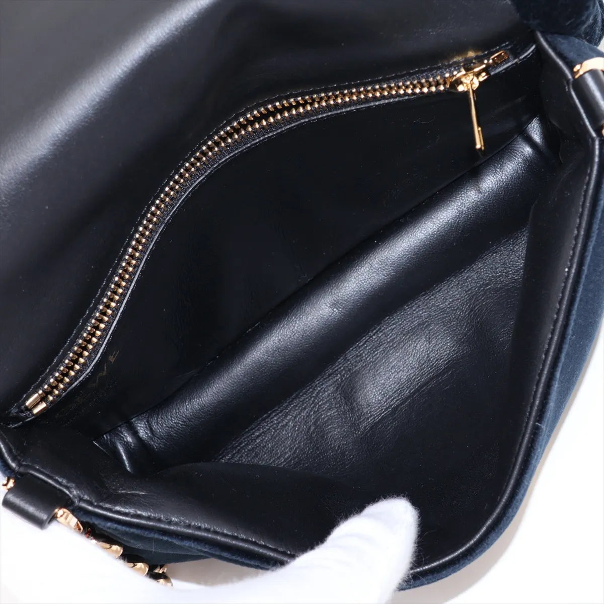 Loewe Goya Puffer Velvet Chain Shoulder Bag Navy Blue