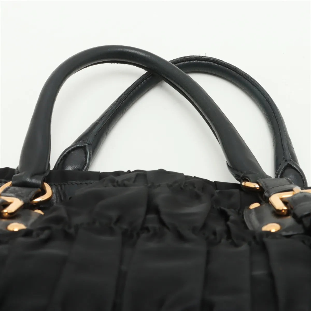 Prada Tessuto Gaufre Nylon Leather Two-Way Handbag Black