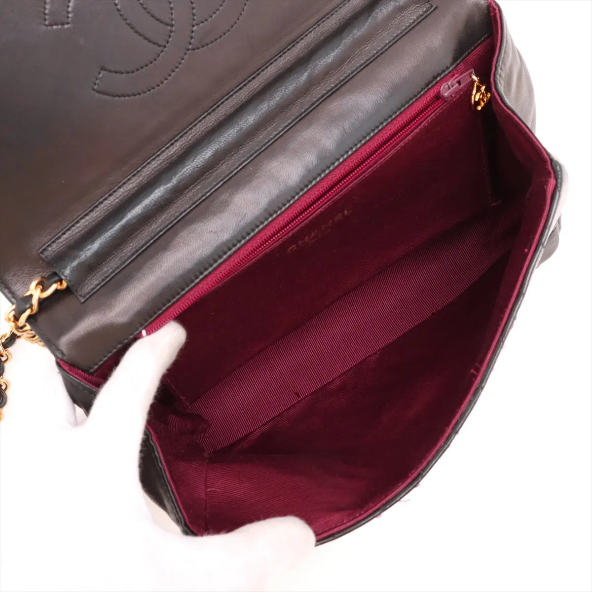 Chanel CC Logo Lambskin Chain Shoulder Bag Black