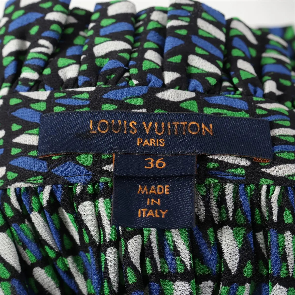 Louis Vuitton Silk Long Sleeve Dress Green x Blue