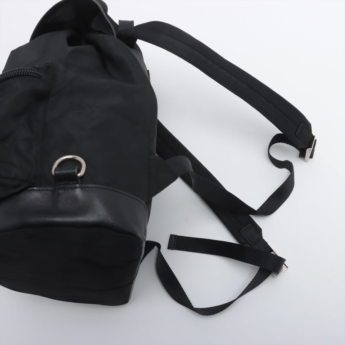 Prada Tessuto Saffiano Nylon Leather Drawstring Backpack Black