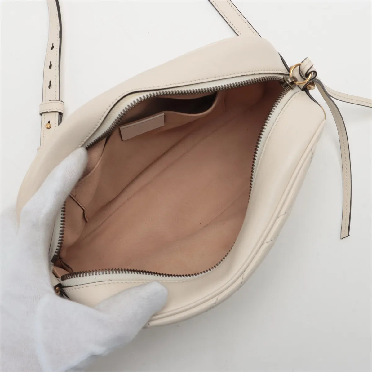 Gucci GG Marmont Leather Chain Shoulder Bag White
