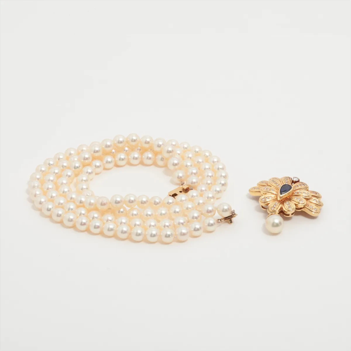 Branded Buy Second Hand Two Layer Pearl Sapphire Diamond Necklace